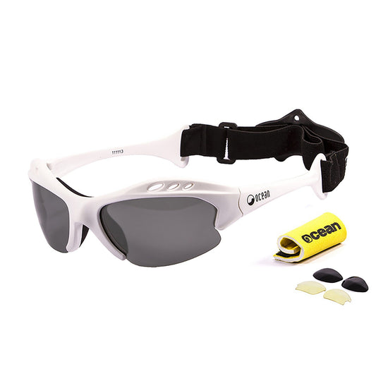 MAURICIO Polarized Sunglasses Kiteboarding Surf Water Sports (Frame Shiny White, Lens Smoke)